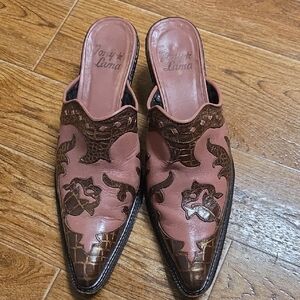 Tony Lama Pink/Brown Mules